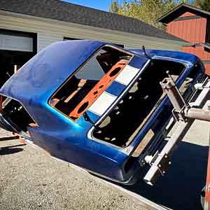 Camaro put onto a rotisserie for full restoration